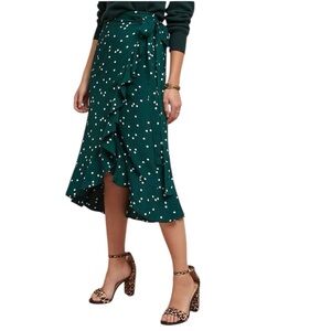 New Faithful the Brand Elegant Green Polka Dot Ruffled Wrap Skirt Womens Size XL